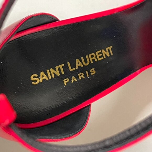 Saint Laurent | Patent Calfskin Amber 105 Ankle Strap Sandals in Fuchsia Pink